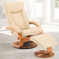 Cobblestone Tan Leather Swivel Recliner with Ottoman - Oslo