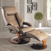 Sand Top Grain Leather Swivel Recliner with Ottoman - Oslo