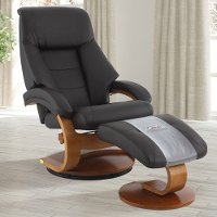 Espresso Brown Top Grain Leather Swivel Recliner with Ottoman - Oslo