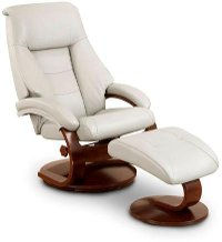 Putty Gray Top Grain Leather Swivel Recliner with Ottoman - Oslo