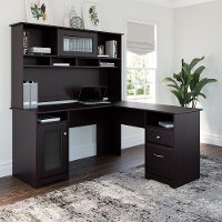 Espresso Oak L-Desk and Hutch - Cabot