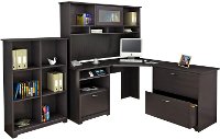 Espresso Oak Corner Desk with Hutch, Lateral File, and Bookcase - Cabot-4