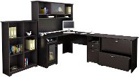Espresso Oak L Desk with Hutch, File, and Bookcase - Cabot