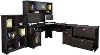 Espresso Oak L Desk with Hutch, File, and Bookcase - Cabot