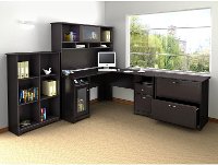 Espresso Oak L Desk with Hutch, File, and Bookcase - Cabot-2