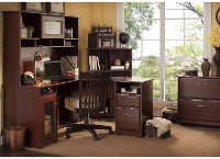 Harvest Cherry L Desk with Hutch, File, and Bookcase - Cabot