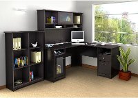Espresso Oak L Desk with Hutch and Bookcase - Cabot