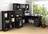 Espresso Oak L Desk with Hutch and Bookcase - Cabot