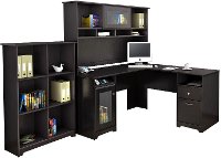 Espresso Oak L Desk with Hutch and Bookcase - Cabot-2