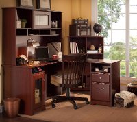 Harvest Cherry L-Desk with Hutch and Bookcase - Cabot
