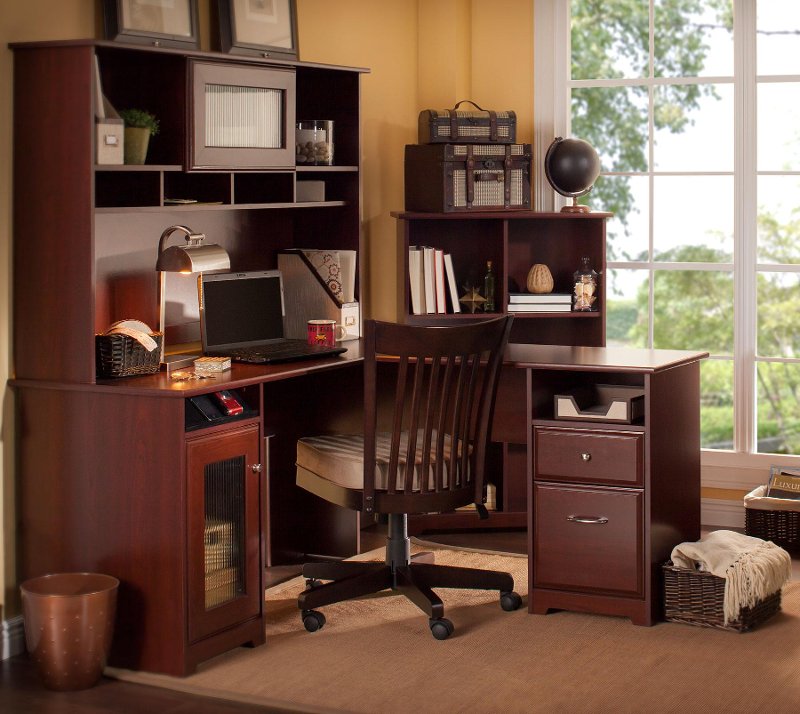 Harvest Cherry L Desk With Hutch And Bookcase Cabot