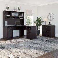 Espresso Oak L-Desk with Hutch and Lateral File - Cabot