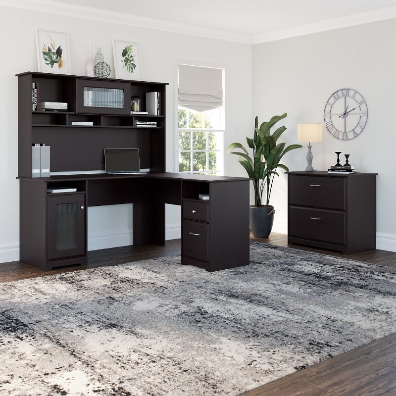 Espresso Oak L Desk With Hutch And Lateral File Cabot Rc Willey Espresso Oak L Desk With Hutch And Lateral File Cabot