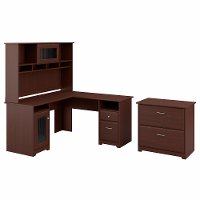 Harvest Cherry L-Desk with Hutch and Lateral File - Cabot -2