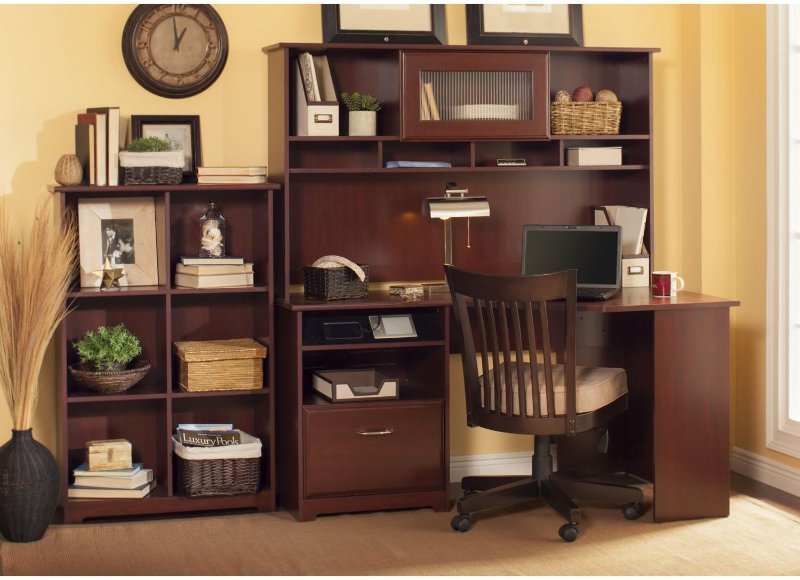 Harvest Cherry Corner Desk With Hutch And Bookcase Cabot Rc Harvest Cherry Corner Desk With Hutch And Bookcase Cabot