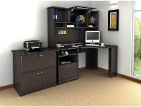 Espresso Oak Corner Desk with Hutch and Lateral File - Cabot
