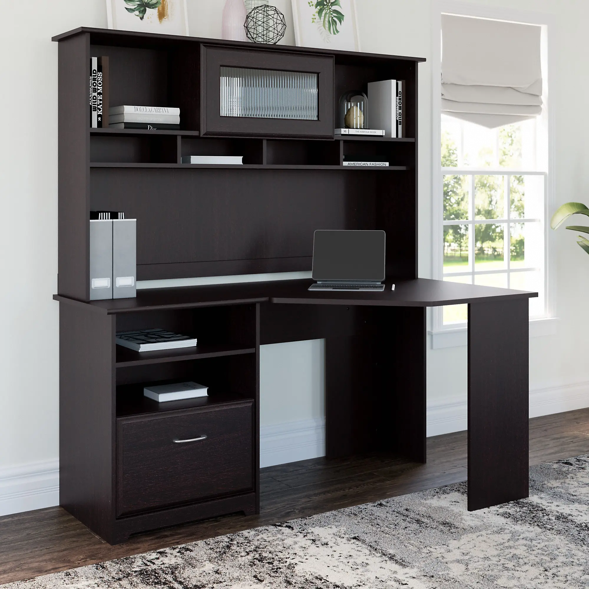 CAB008EPO Espresso Oak Corner Desk with Hutch - Cabot-1