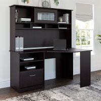 Espresso Oak Corner Desk with Hutch - Cabot