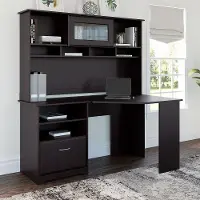 CAB008EPO Espresso Oak Corner Desk with Hutch - Cabot