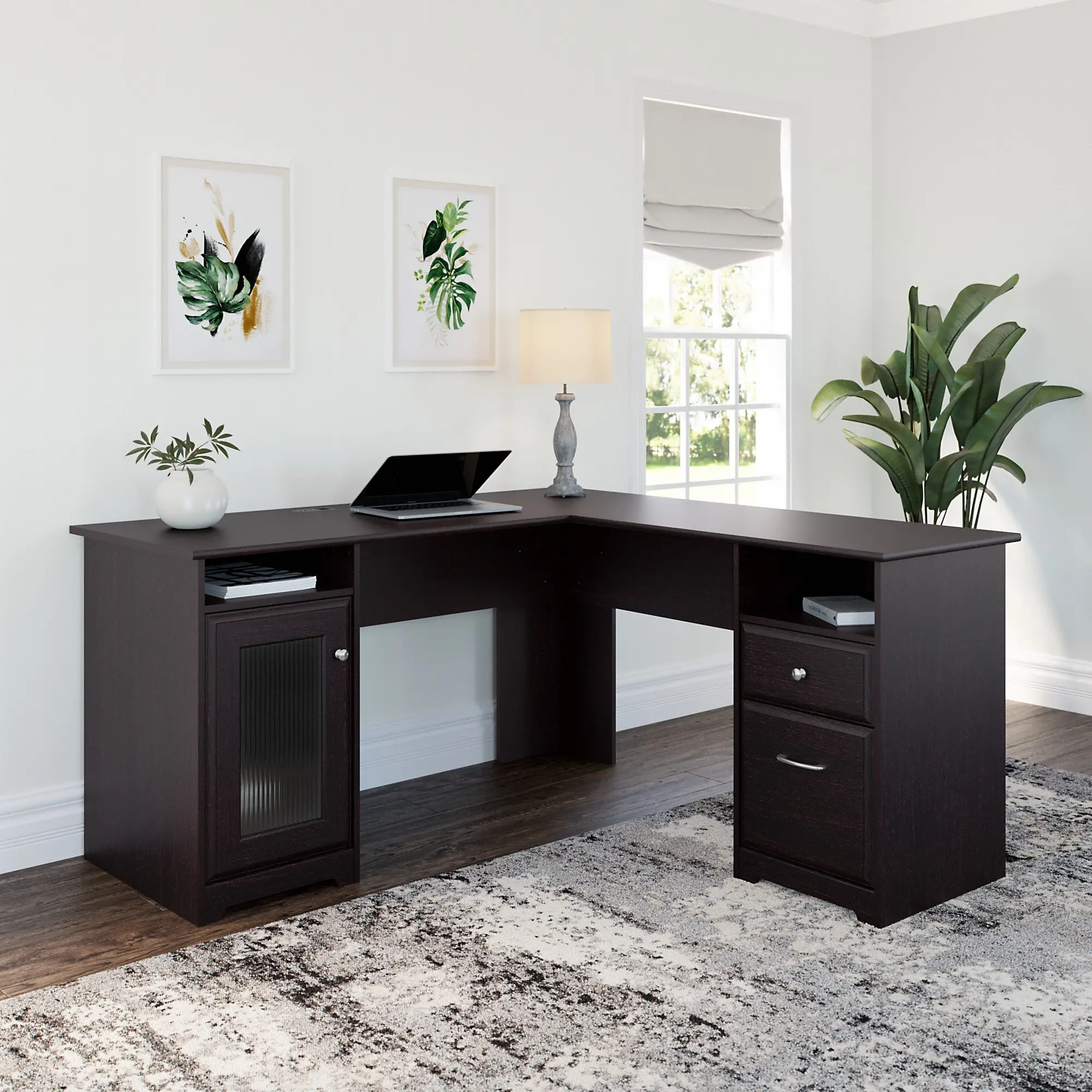 WC31830-03K Espresso Oak L-Desk (60 Inch) - Cabot-1