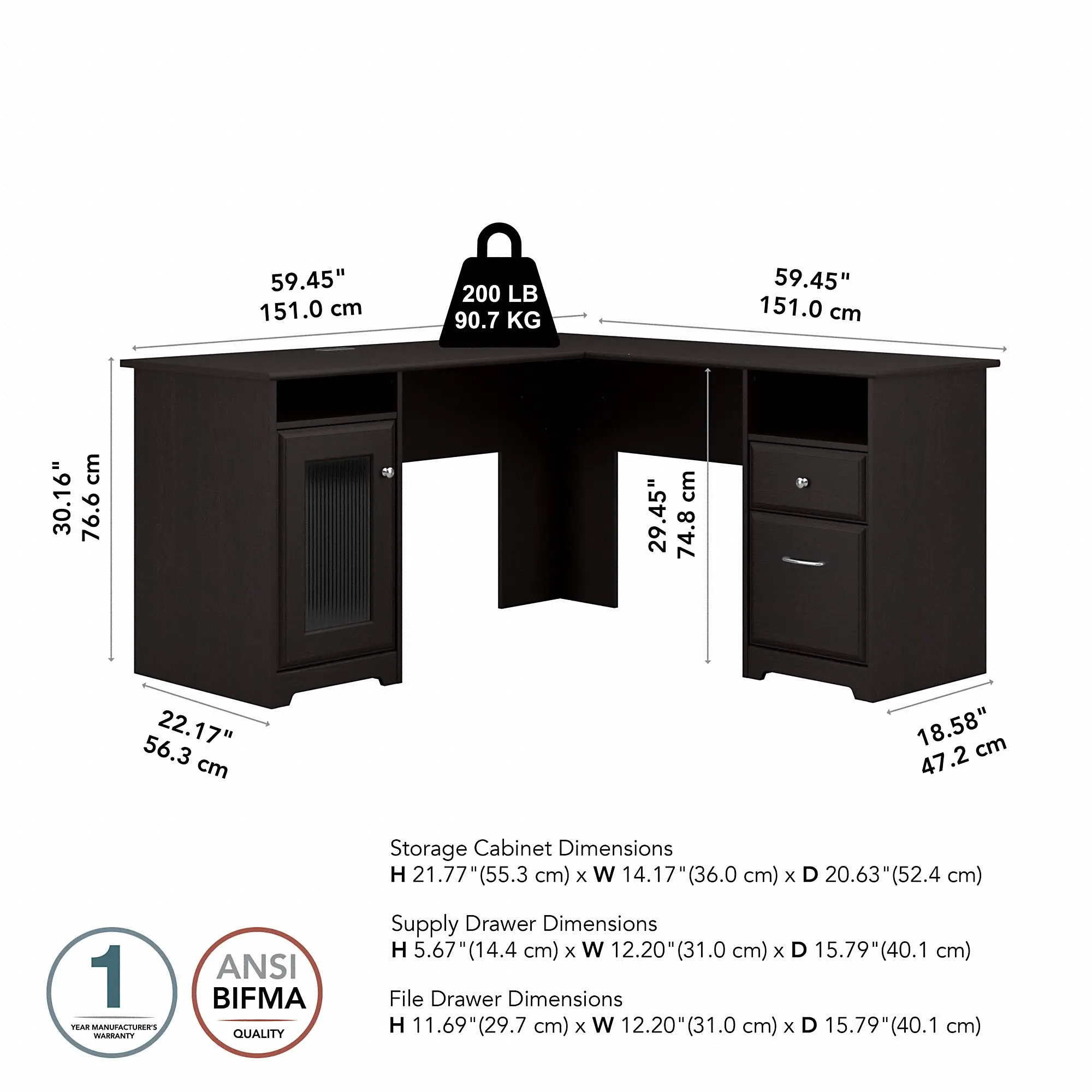 WC31830-03K Espresso Oak L-Desk (60 Inch) - Cabot-5