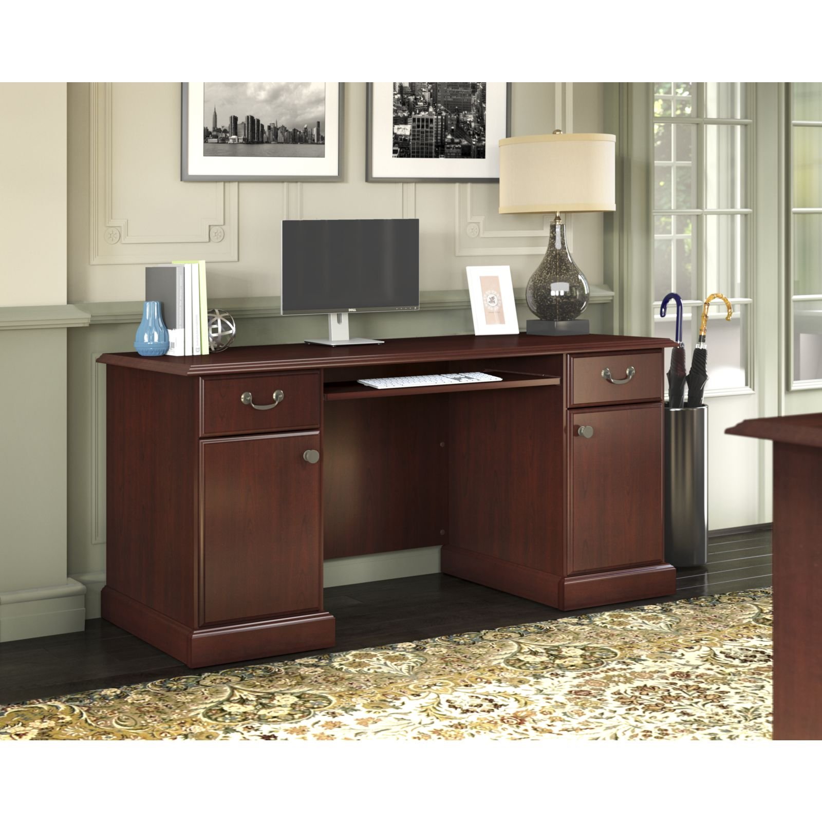 Kathy Ireland Cherry Pedestal Desk - Bennington -2