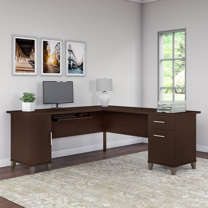 Mocha Cherry 72w L Shaped Desk Somerset Rc Willey Furniture Store