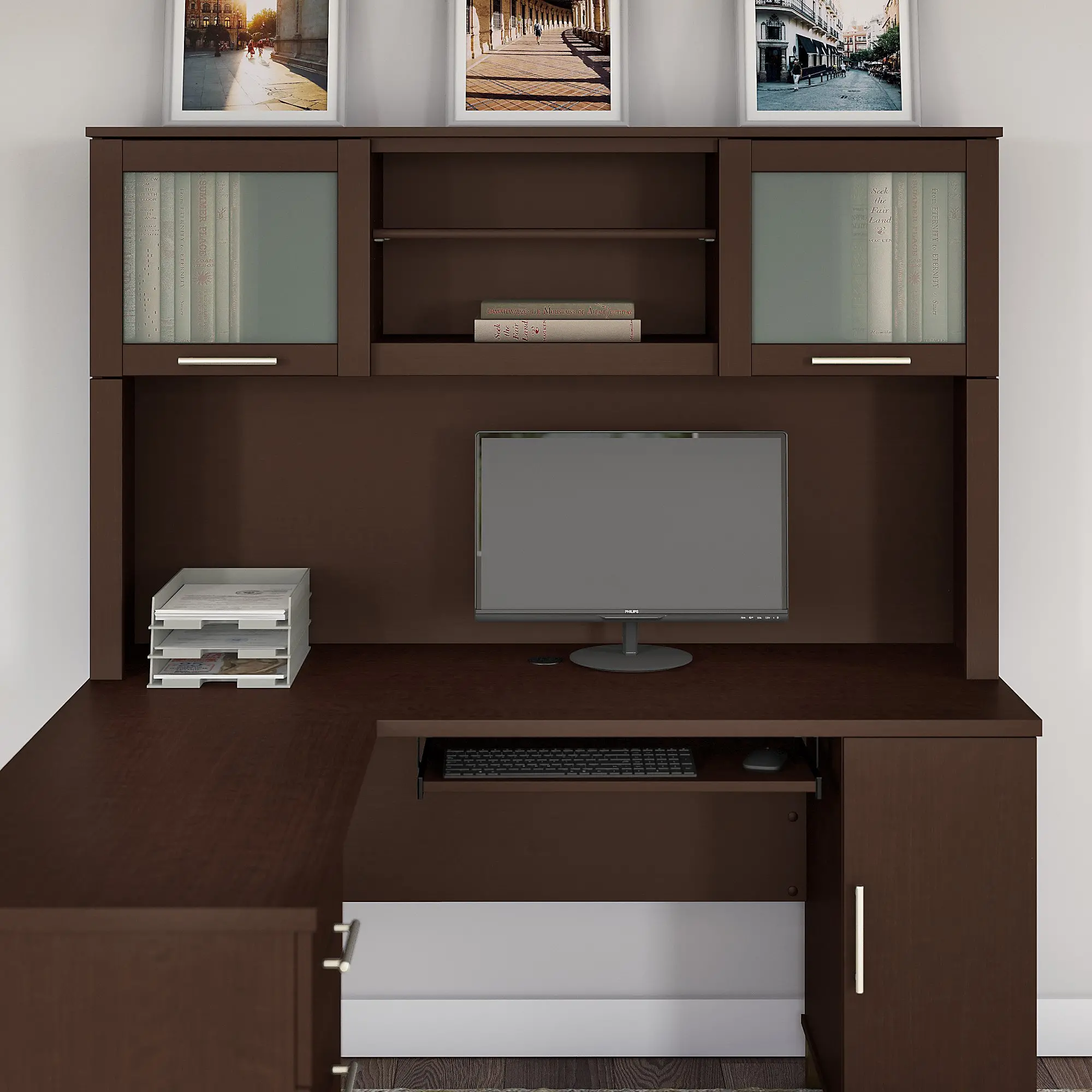 WC81831 Somerset Mocha Cherry 60W L Shaped Desk Hutch-1