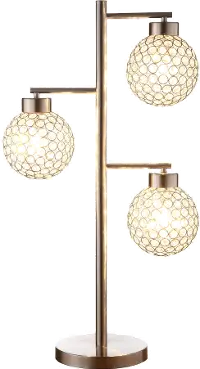 30 Inch Metal-Sand Chrome Table Lamp With Crystal Shades