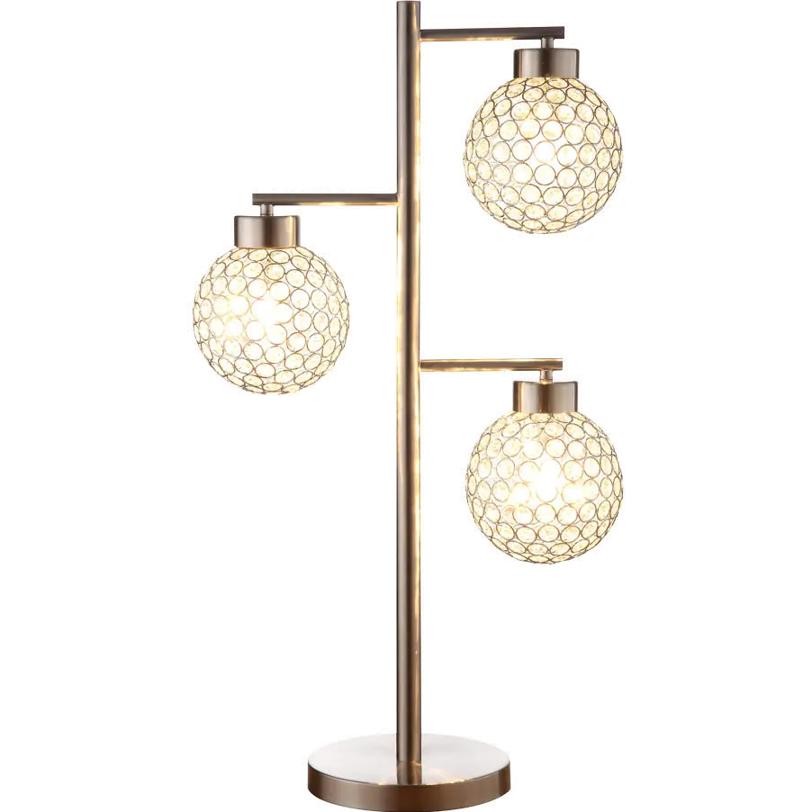 M1832/CRYSTALBALL 30 Inch Metal-Sand Chrome Table Lamp With Crystal Shades