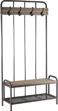 Wood and Metal Hall Tree with Bench