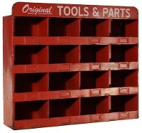 Distressed Red Metal Tool Bin