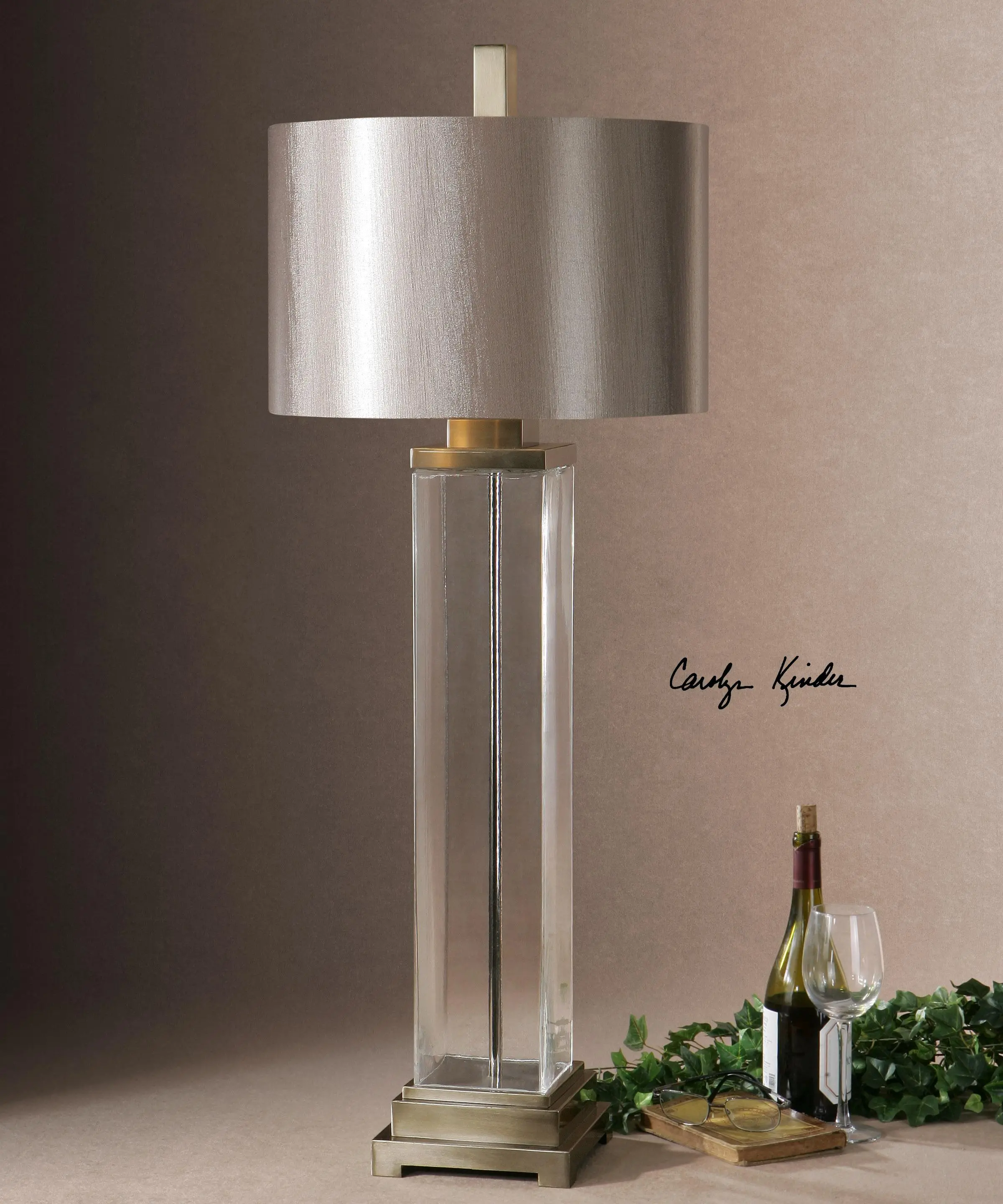Clear Glass Table Lamp with Brushed Nickel Accents-2