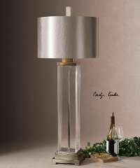 Clear Glass Table Lamp with Brushed Nickel Accents-2