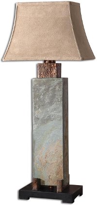 Tall Slate and Hammered Copper Table Lamp