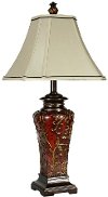 Crimson Red and Gold Floral Table Lamp