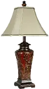 Crimson Red and Gold Floral Table Lamp