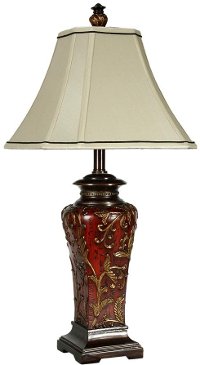 Crimson Red and Gold Floral Table Lamp