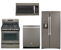 4PC-SLATE-SXS-GAS GE 4 Piece Gas Kitchen Appliance Package with Side by Side Refrigerator - Slate