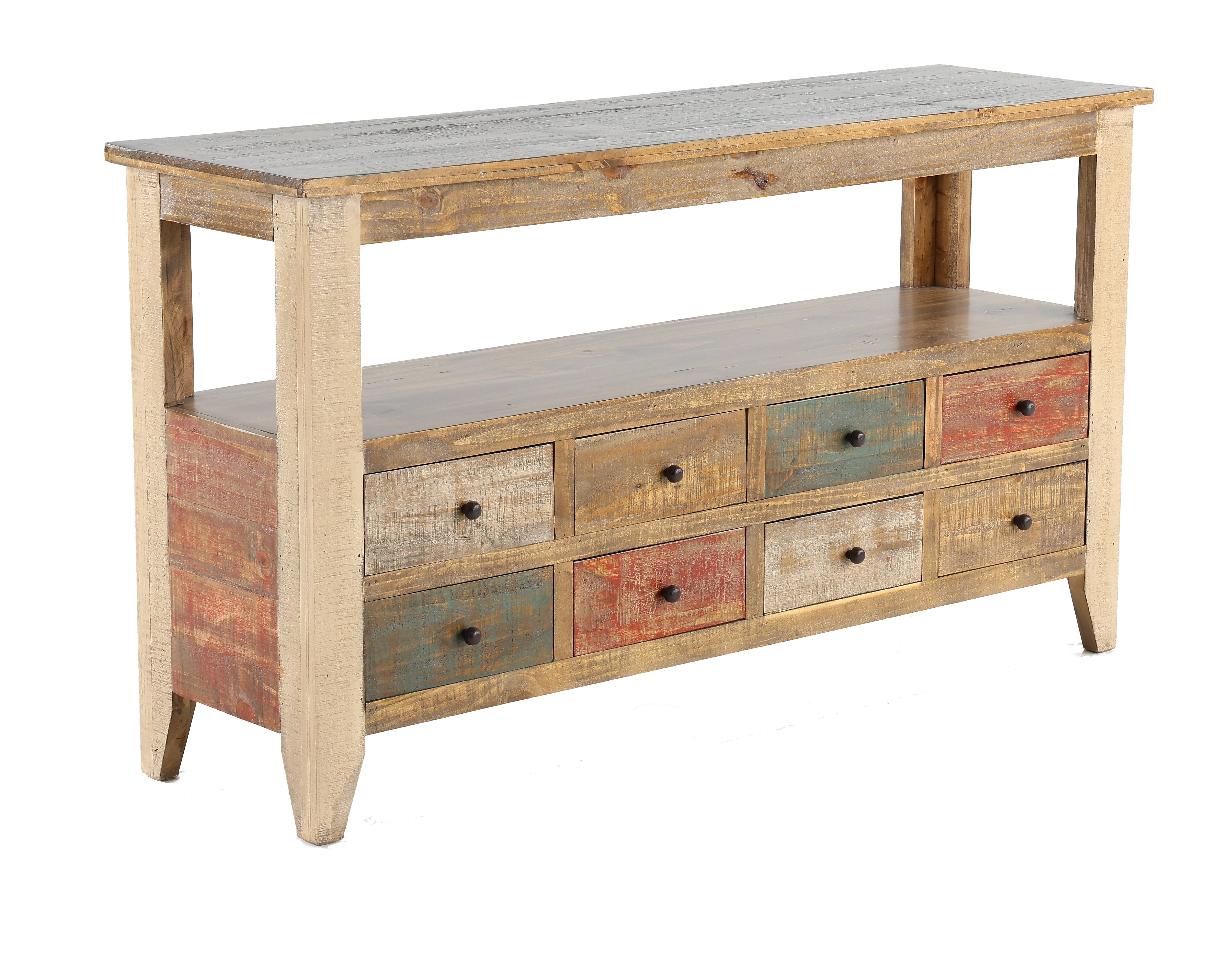 Antique Rustic Pine Console Table-2