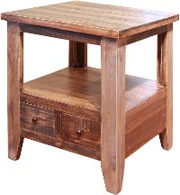 Rustic Pine End Table - Antique