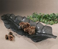 Dark Gray Curved Leaf Shaped Glass Tray