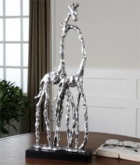Cuddling Silver Giraffe Figurine