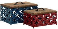 9 Inch Red Metal Box with Wooden Lid