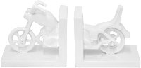 White Motorcycle Bookend Pair
