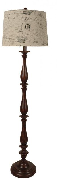 LPS-041/SCRIPTFLRLMP Espresso Polyresin Floor Lamp With Linen Handwriting Shade