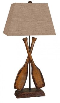 LPSW-064BURLAPSHADE Distressed Oar Table Lamp