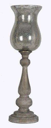 Antique White Wash Wood Finish Up-Light Lamp with Mercury Glass Shade