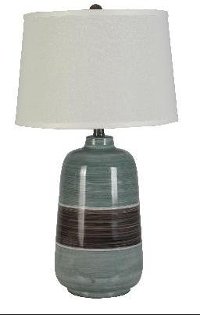 LPSW-134OFFWHTSHADE Celedon Green and Brown Table Lamp