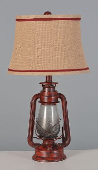 Antique Red Metal Lantern Table Lamp